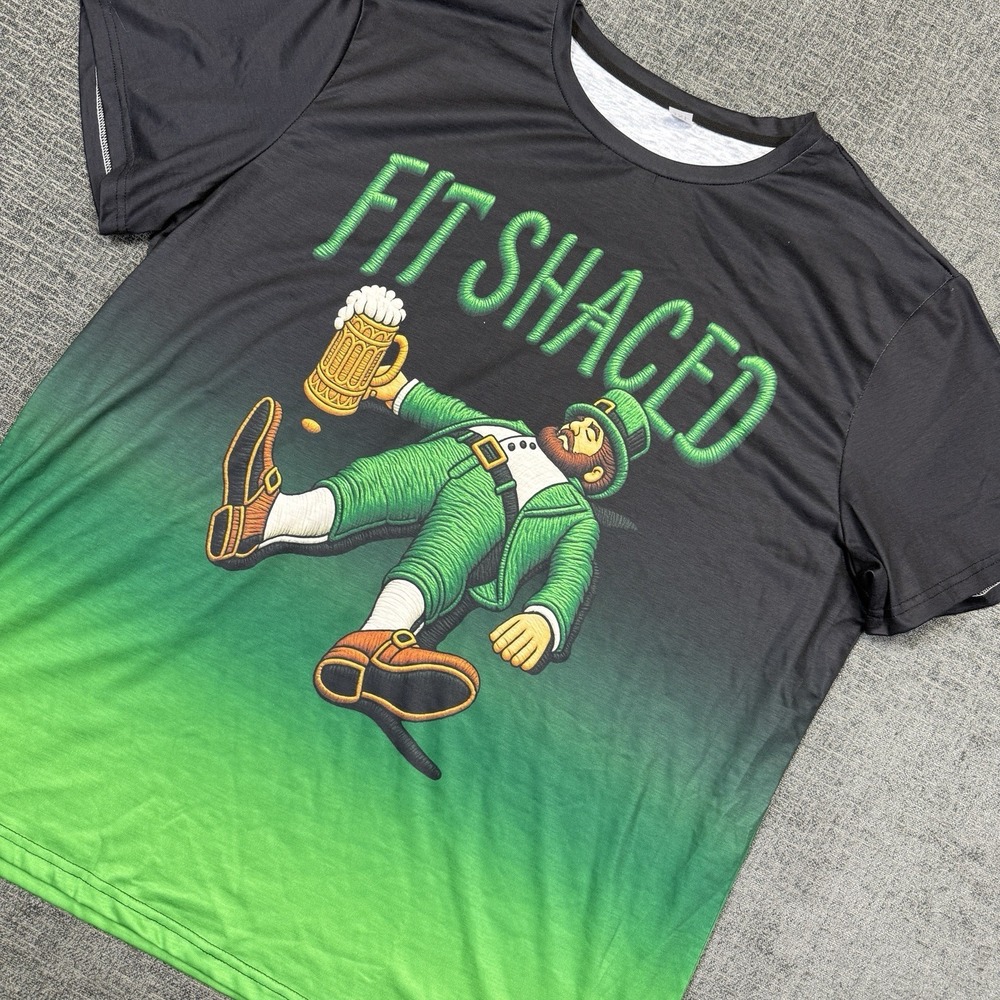 St Patrick's Day Shirt Drunk Leprechaun Green Irish Beer Fit Shaced Mens 3XL/2XL